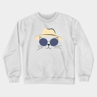 French Chic Cat: Cream Hat & Round Shades - Minimalistic Cat Art" Crewneck Sweatshirt